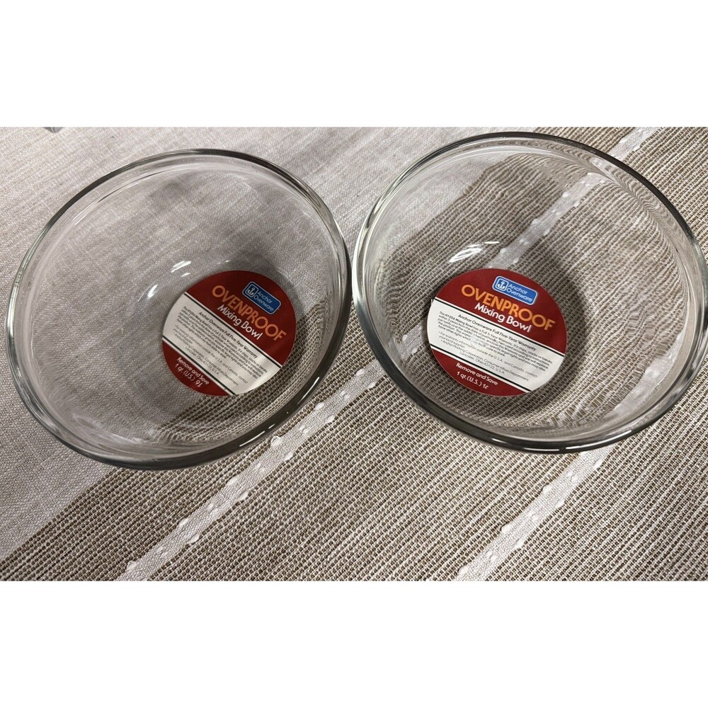 Brand New Anchor Hocking H1056 1QT  Mixing Bowl Set 2 Clear Glass Nesting